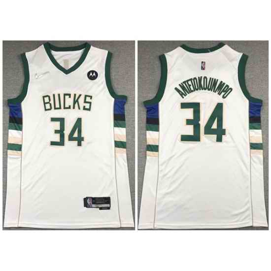 Men Milwaukee Bucks #34 Giannis Antetokounmpo White 75th Anniversary Stitched Basketball Jersey->los angeles lakers->NBA Jersey