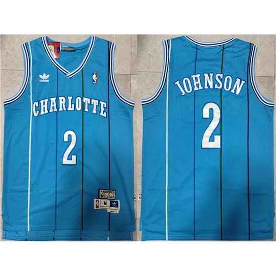 Men Charlotte Hornets #2 Larry Johnson Blue Mitchell  26 Ness Throwback Stitched Jersey->chicago bulls->NBA Jersey