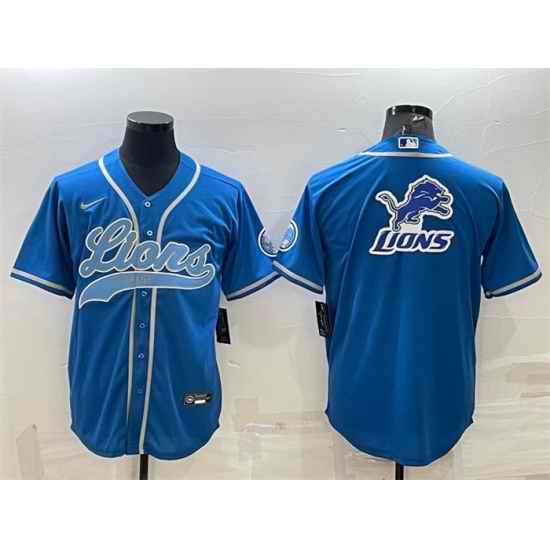 Men Detroit Lions Blue Team Big Logo With Patch Cool Base Stitched Baseball Jersey->houston texans->NFL Jersey