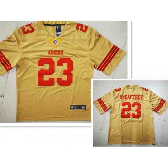 Men's San Francisco 49ers #23 Christian McCaffrey Gold NEW 2022 Inverted Legend Stitched NFL Nike Limited Jersey->youth nfl jersey->Youth Jersey