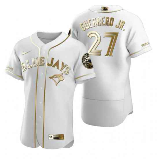 Men Toronto Blue Jays #27 Vladimir Guerrero Jr White Gold Flex Base Stitched Jersey->houston astros->MLB Jersey