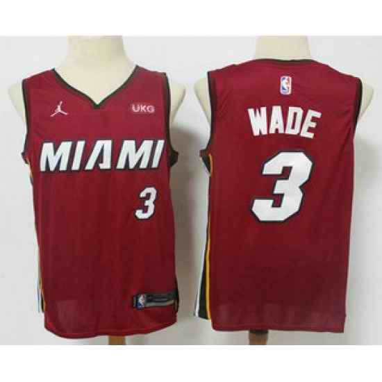 Men Miami Heat #3 Dwyane Wade Red 2020 Brand Jordan Swingman Stitched NBA Jersey With The NEW Sponsor Logo->miami heat->NBA Jersey
