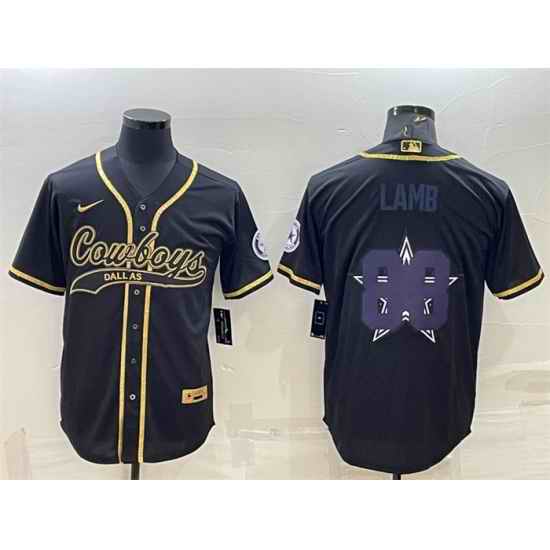 Men Dallas Cowboys #88 CeeDee Lamb Black Gold Team Big Logo With Patch Cool Base Stitched Baseball Jersey->dallas cowboys->NFL Jersey