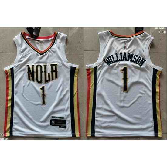 Men New Orleans Pelicans #1 Zion Williamson 75th Anniversary 2021 2022 City Edition NBA Jersey White->los angeles lakers->NBA Jersey