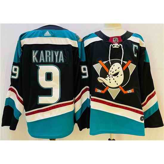 Men Anaheim Ducks #9 Paul KariyaBlack Teal Stitched Jersey->colorado avalanche->NHL Jersey