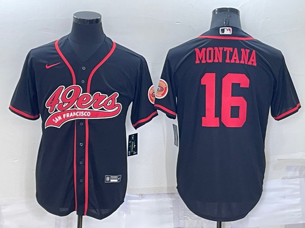 Men's San Francisco 49ers #16 Joe Montana Black Cool Base Stitched Baseball Jersey->san francisco 49ers->NFL Jersey