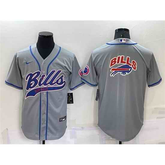 Men Buffalo Bills Grey Team Big Logo With Patch Cool Base Stitched Baseball Jersey->san francisco 49ers->NFL Jersey