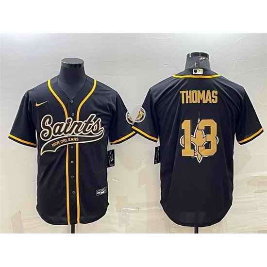 Men New Orleans Saints #13 Michael Thomas Black Team Big Logo With Patch Cool Base Stitched Baseball Jersey->baltimore ravens->NFL Jersey