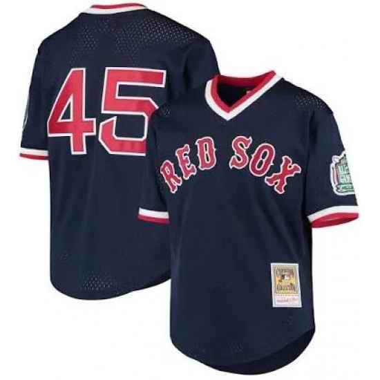 Men Boston Red Sox #45 Pedro martinez Mitchell Ness Blue Jersey->houston astros->MLB Jersey