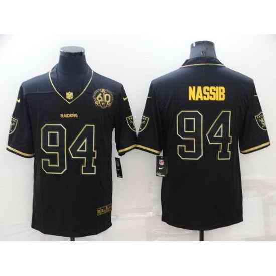 Men Las Vegas Raiders #94 Carl Nassib Black Gold With 60th Anniversary Patch Vapor Limited Stitched jersey->los angeles chargers->NFL Jersey