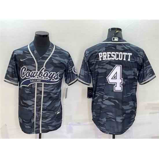 Men Dallas Cowboys #4 Dak Prescott Grey Camo With Patch Cool Base Stitched Baseball Jersey->dallas cowboys->NFL Jersey