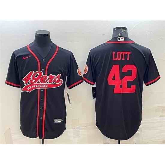 Men San Francisco 49ers #42 Ronnie Lott Black With Patch Cool Base Stitched Baseball JerseyS->san francisco 49ers->NFL Jersey