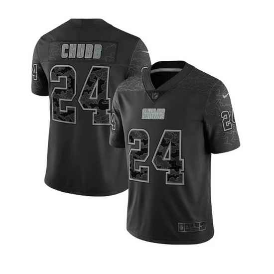 Men Cleveland Browns #24 Nick Chubb Black Reflective Stitched Jersey->dallas cowboys->NFL Jersey