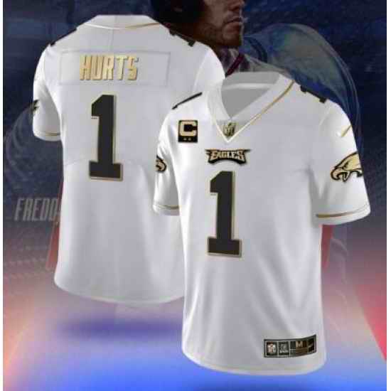 Men Philadelphia Eagles #1 Jalen Hurts White Gold Fashion Stitched Jersey->new york jets->NFL Jersey