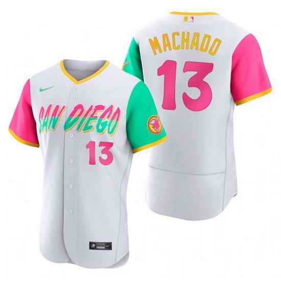 Men San Diego Padres #13 Manny Machado 2022 White City Connect Flex Base Stitched Baseball Jersey->san diego padres->MLB Jersey