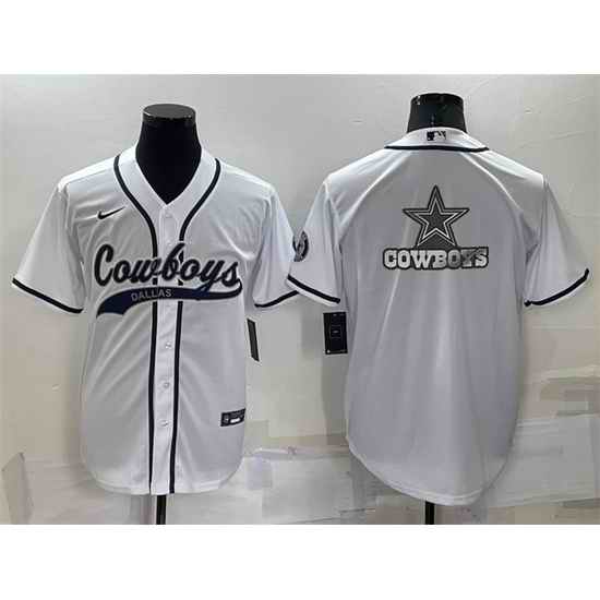 Men Dallas Cowboys White Team Big Logo With Patch Cool Base Stitched Baseball Jersey->denver broncos->NFL Jersey