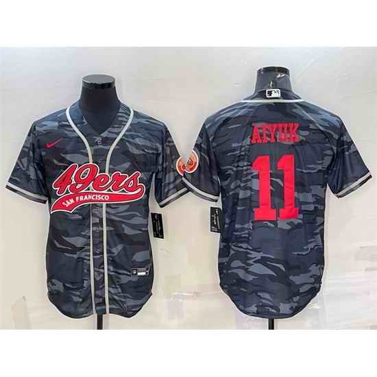 Men San Francisco 49ers #11 Brandon Aiyuk Grey Red Camo With Patch Cool Base Stitched Baseball Jersey->san francisco 49ers->NFL Jersey