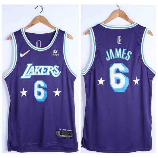 Men Los Angeles Lakers #6 LeBron James Bibigo Purple 75th Anniversary City Edition Stitched Jersey->golden state warriors->NBA Jersey