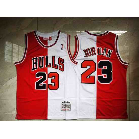 Men Chicago Bulls Michael Jordan #23 Red White Split Mitchells Ness Hardwood Classics NBA Jersey->los angeles lakers->NBA Jersey