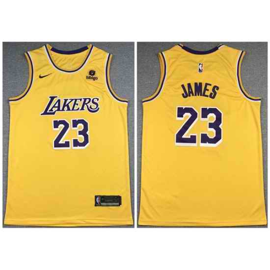 Men Los Angeles Lakers #23 LeBron James Bibigo Yellow Stitched Basketball Jersey->miami heat->NBA Jersey