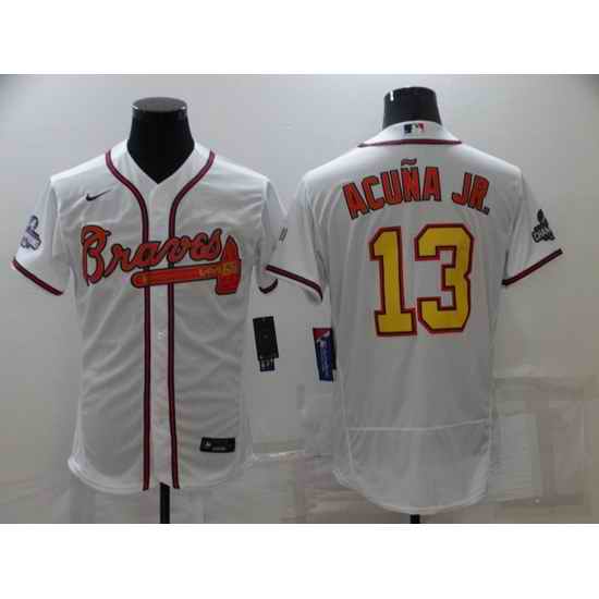 Men's Nike Atlanta Braves #13 Ronald Acuna Jr. White Gold Champions MLB Jersey->atlanta braves->MLB Jersey