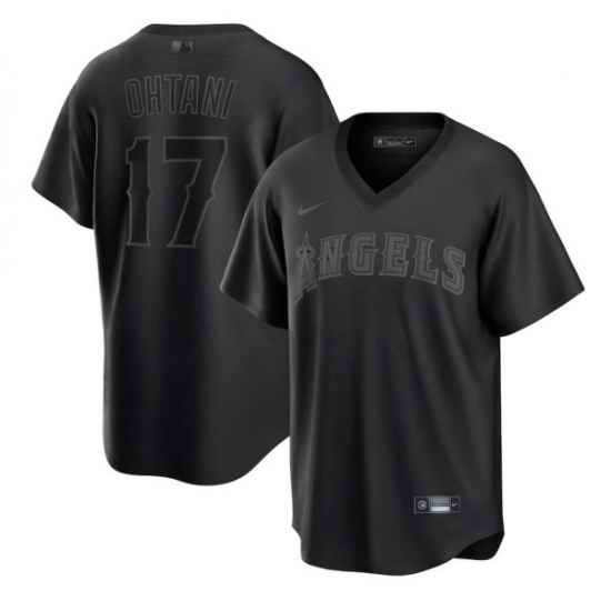 Men Los Angeles Angels #17 Shohei Ohtani Black Pitch Black Fashion Replica Stitched Jersey->houston astros->MLB Jersey