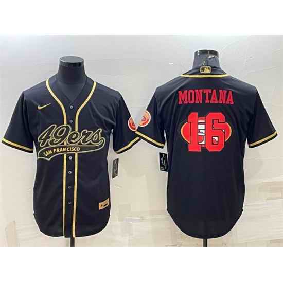 Men San Francisco 49ers #16 Joe Montana Black Gold Team Big Logo With Patch Cool Base Stitched Baseball Jersey->san francisco 49ers->NFL Jersey