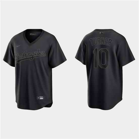 Men Los Angeles Dodgers #10 Justin Turner Black Pitch Black Fashion Replica Stitched Jersey->houston astros->MLB Jersey