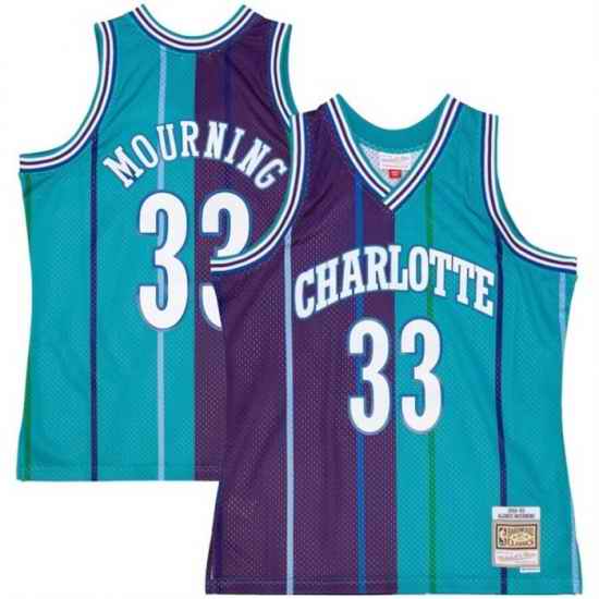 Men Charlotte Hornets 33 Alonzo Mourning Teal Purple Split 1992 93 Mitchell  #26 Ness Swingman Stitched Jersey->chicago bulls->NBA Jersey