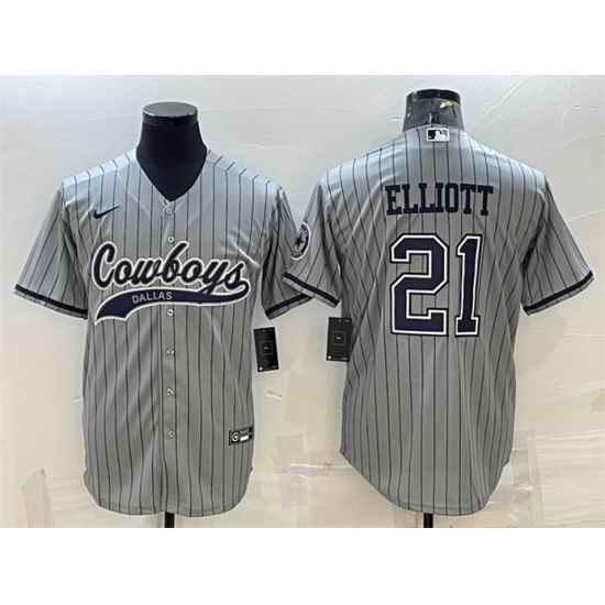 Men Dallas Cowboys #21 Ezekiel Elliott Grey With Patch Cool Base Stitched Baseball Jersey->dallas cowboys->NFL Jersey