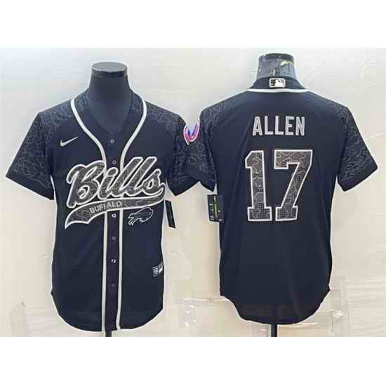 Men Buffalo Bills #17 Josh Allen Black Reflective With Patch Cool Base Stitched Baseball Jersey->buffalo bills->NFL Jersey