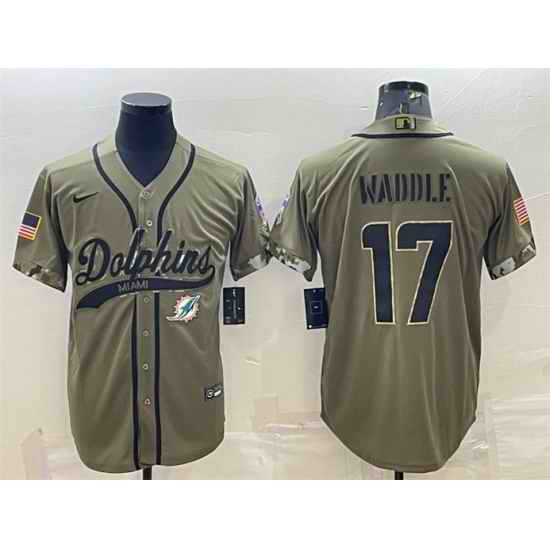 Men Miami Dolphins #17 Jaylen Waddle Olive 2022 Salute To Service Cool Base Stitched Baseball Jersey->miami dolphins->NFL Jersey