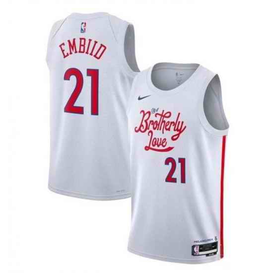 Men Philadelphia 76ers #21 Joel Embiid White 2022 23 City Edition Stitched Basketball Jersey->phoenix suns->NBA Jersey