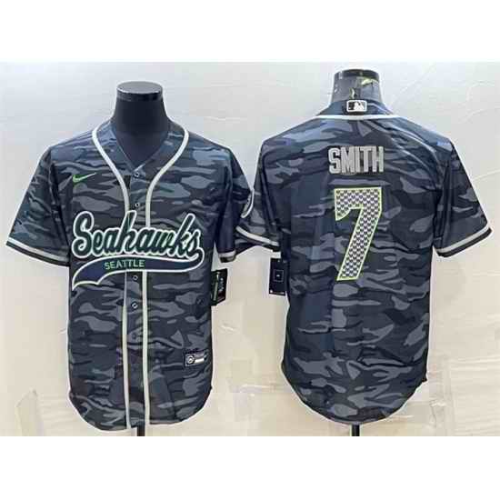 Men Seattle Seahawks #7 Geno Smith Grey Camo With Patch Cool Base Stitched Baseball Jersey->san francisco 49ers->NFL Jersey