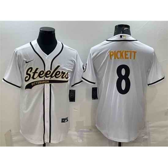 Men Pittsburgh Steelers #8 Kenny Pickett White With Patch Cool Base Stitched Baseball Jersey->philadelphia eagles->NFL Jersey
