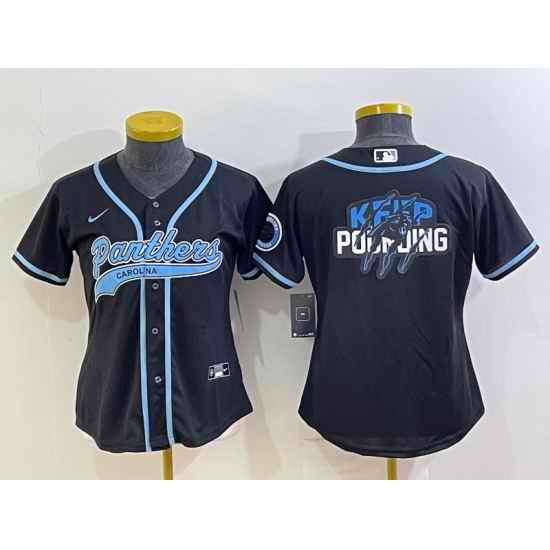 Women Carolina Panthers Black Team Big Logo With Patch Cool Base Stitched Baseball Jersey->women nfl jersey->Women Jersey