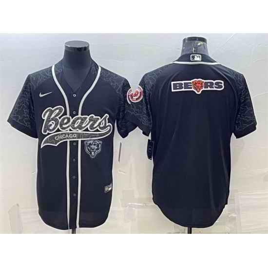 Men Chicago Bears Black Reflective Team Big Logo With Patch Cool Base Stitched Baseball Jersey->chicago bears->NFL Jersey