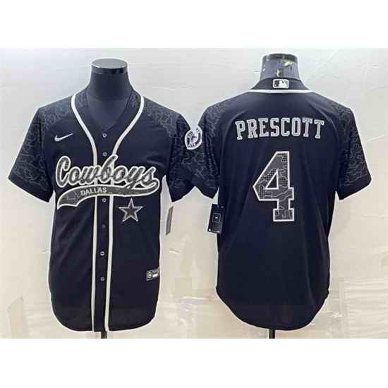 Men Dallas Cowboys #4 Dak Prescott Black Reflective With Patch Cool Base Stitched Baseball Jersey->cleveland browns->NFL Jersey