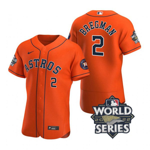 Astros #2 Alex Bregman Orange Nike 2022 World Series Flexbase Jersey->houston astros->MLB Jersey