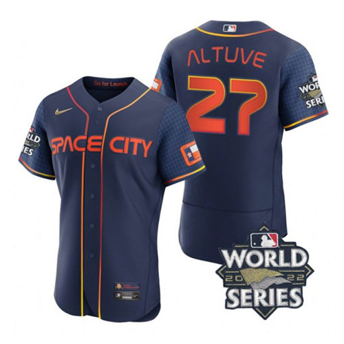 Astros #27 Jose Altuve Navy Nike 2022 World Series City Connect Flexbase Jersey->houston astros->MLB Jersey