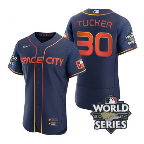 Astros #30 Kyle Tucker Navy Nike 2022 World Series City Connect Flexbase Jersey->houston astros->MLB Jersey
