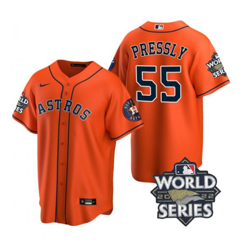 Astros #55 Ryan Pressly Orange Nike 2022 World Series Cool Base Jersey->houston astros->MLB Jersey