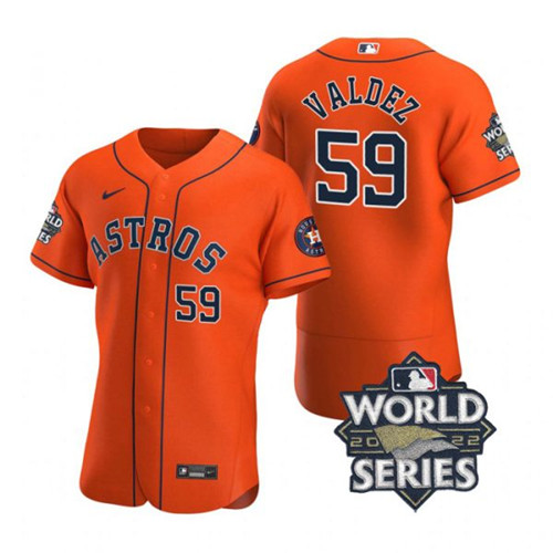 Astros #59 Framber Valdez Orange Nike 2022 World Series Flexbase Jersey->houston astros->MLB Jersey