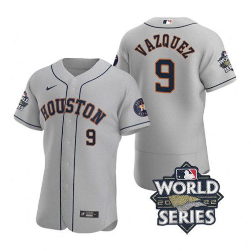 Astros #9 Christian Vazquez Gray Nike 2022 World Series Flexbase Jersey->houston astros->MLB Jersey