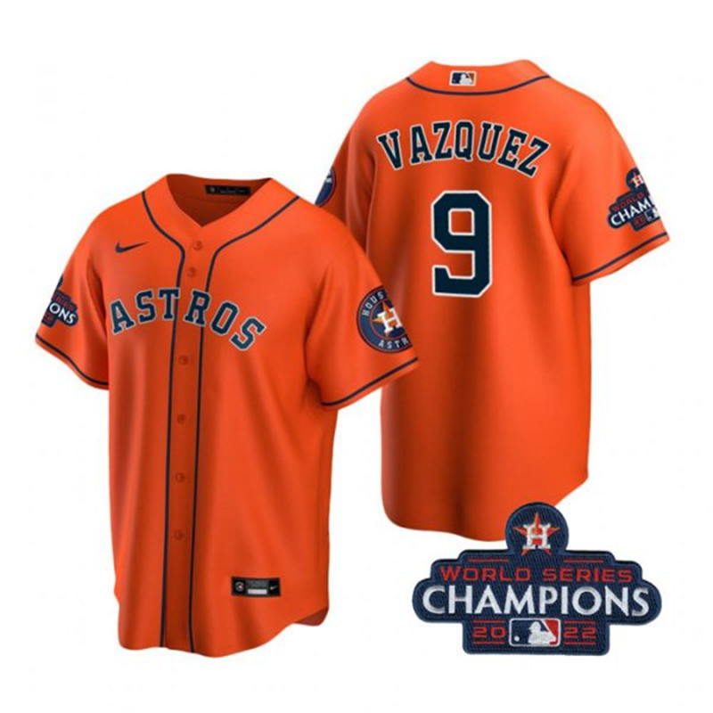 Astros #9 Christian Vazquez Orange 2022 World Series Champions Cool Base Jersey->houston astros->MLB Jersey