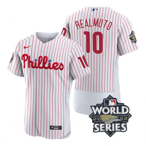 Phillies #10 J.T. Realmuto White Nike 2022 World Series Flexbase Jersey->philadelphia phillies->MLB Jersey