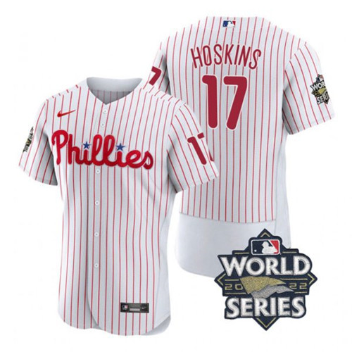 Phillies #17 Rhys Hoskins White Nike 2022 World Series Flexbase Jersey->philadelphia phillies->MLB Jersey