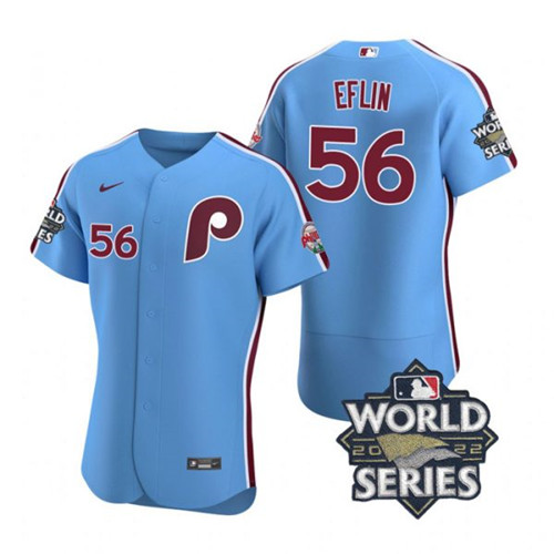 Phillies #56 Zach Eflin Blue Nike 2022 World Series Flexbase Jersey->houston astros->MLB Jersey
