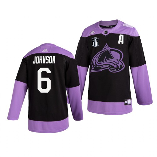 Colorado Colorado Avalanche #6 Erik Johnson Adidas 2022 Stanley Cup Final Patch Men’s Hockey Fights Cancer Practice NHL Jersey Black Men’s->colorado avalanche->NHL Jersey