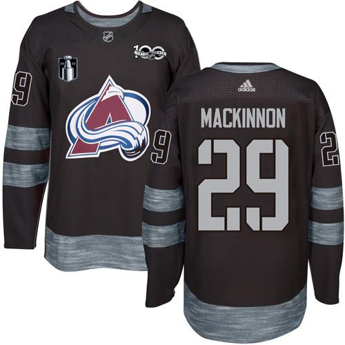 Adidas Colorado Avalanche #29 Nathan MacKinnon Black 2022 Stanley Cup Final Patch 100th Anniversary Stitched NHL Jersey Men’s->youth nhl jersey->Youth Jersey